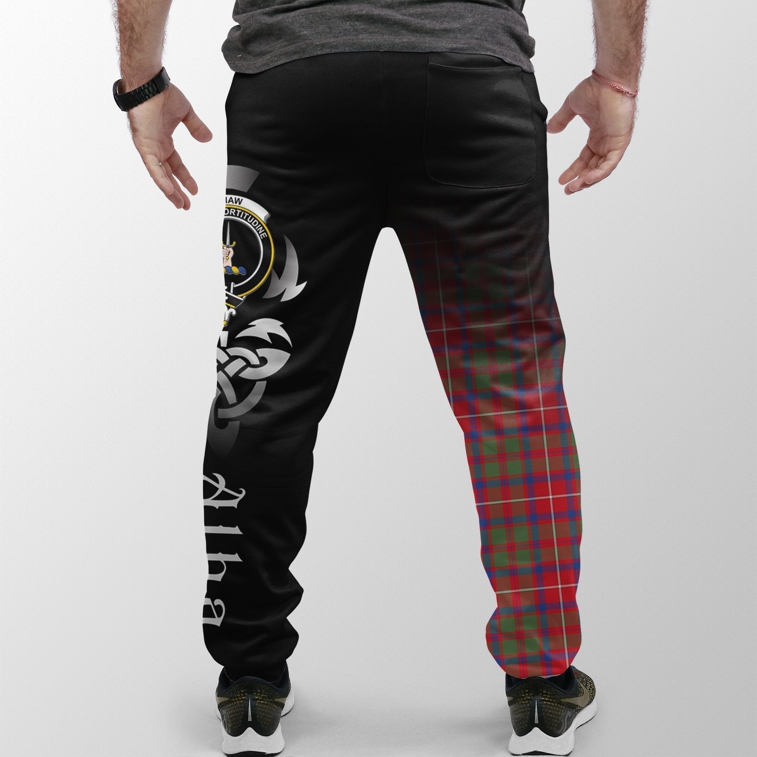 Clan Shaw Red Modern Tartan Crest Jogger Sweatpants  Alba Celtic Style VO98 Clan Shaw Tartan Today   