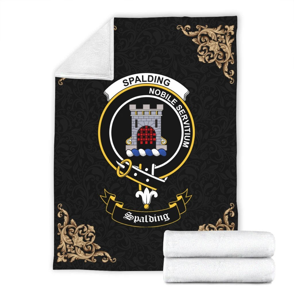 Clan Spalding Crest Tartan Premium Blanket Black AC88 Clan Spalding Tartan Today   