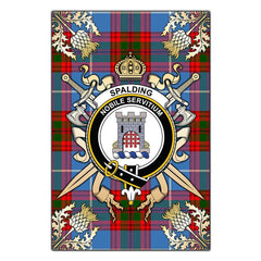 Clan Spalding Tartan Crest Black Garden Flag  - Gold Thistle  DX45 Clan Spalding Tartan Today   