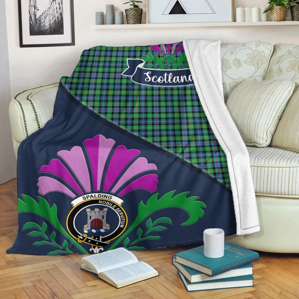 Clan Spalding Tartan Crest Premium Blanket Thistle Style KK16 Clan Spalding Tartan Today   