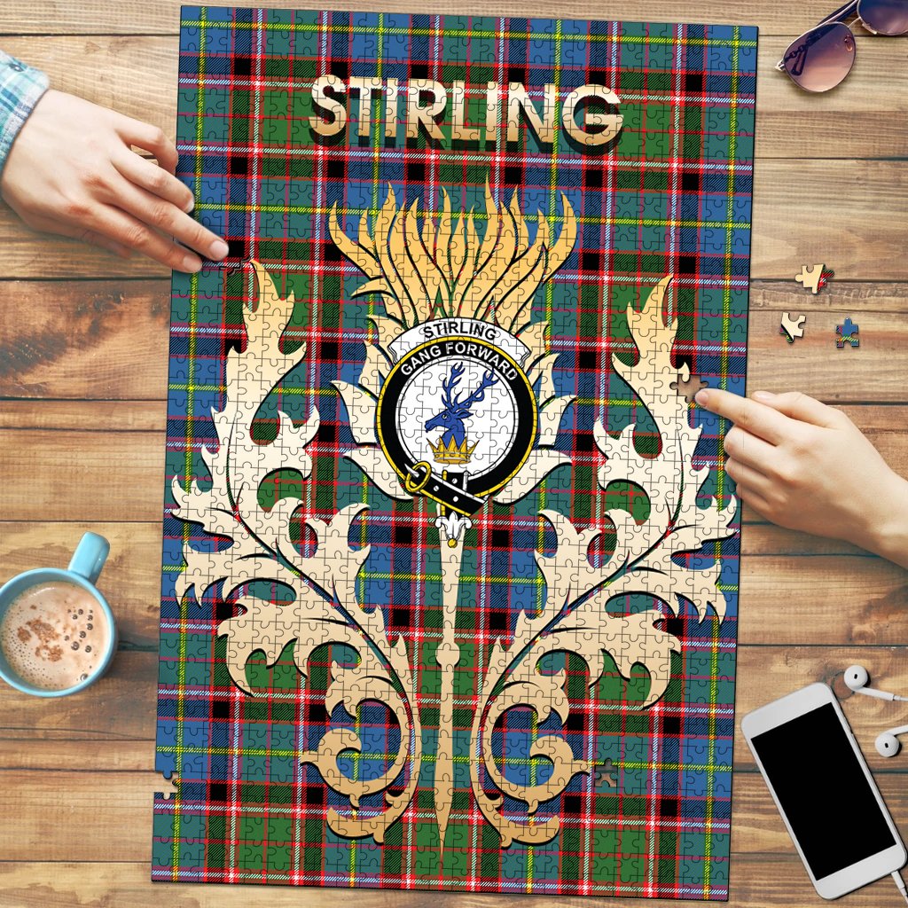 Clan Stirling Bannockburn Tartan Crest Thistle Jigsaw Puzzles Gift For Family HD81 Clan Stirling Tartan Today   