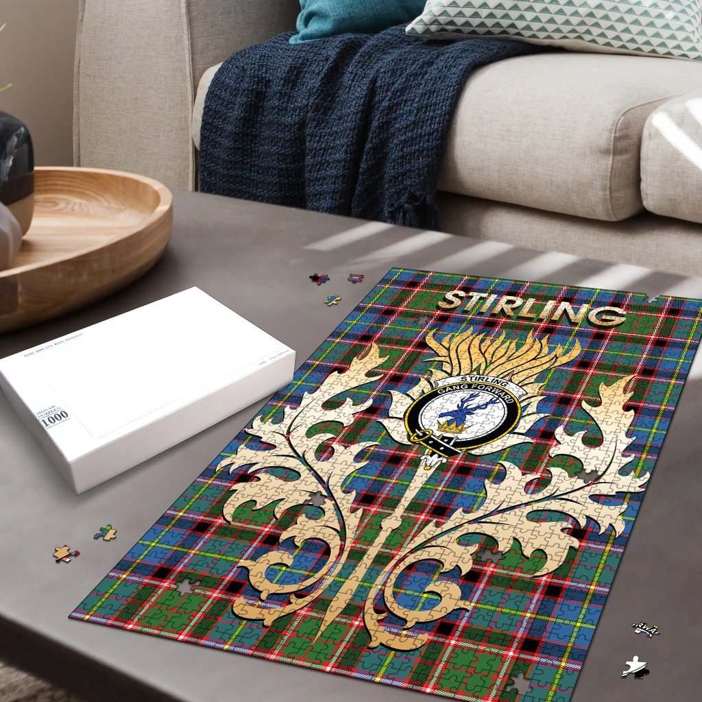 Clan Stirling Bannockburn Tartan Crest Thistle Jigsaw Puzzles Gift For Family HD81 Clan Stirling Tartan Today   