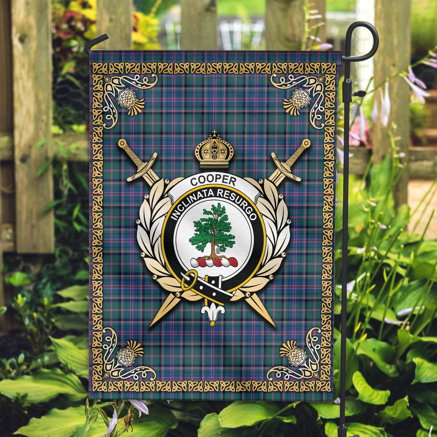 Clan Cooper Ancient Tartan Crest 2 Garden Flag  - Celtic Thistle  TZ68 Clan Cooper Tartan Today   