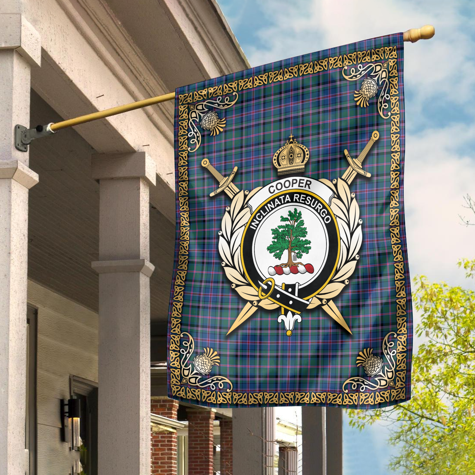 Clan Cooper Ancient Tartan Crest 2 Garden Flag  - Celtic Thistle  TZ68 Clan Cooper Tartan Today   