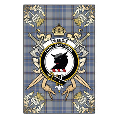 Clan Tweedie Tartan Crest Black Garden Flag  - Gold Thistle  EF37 Clan Tweedie Tartan Today   