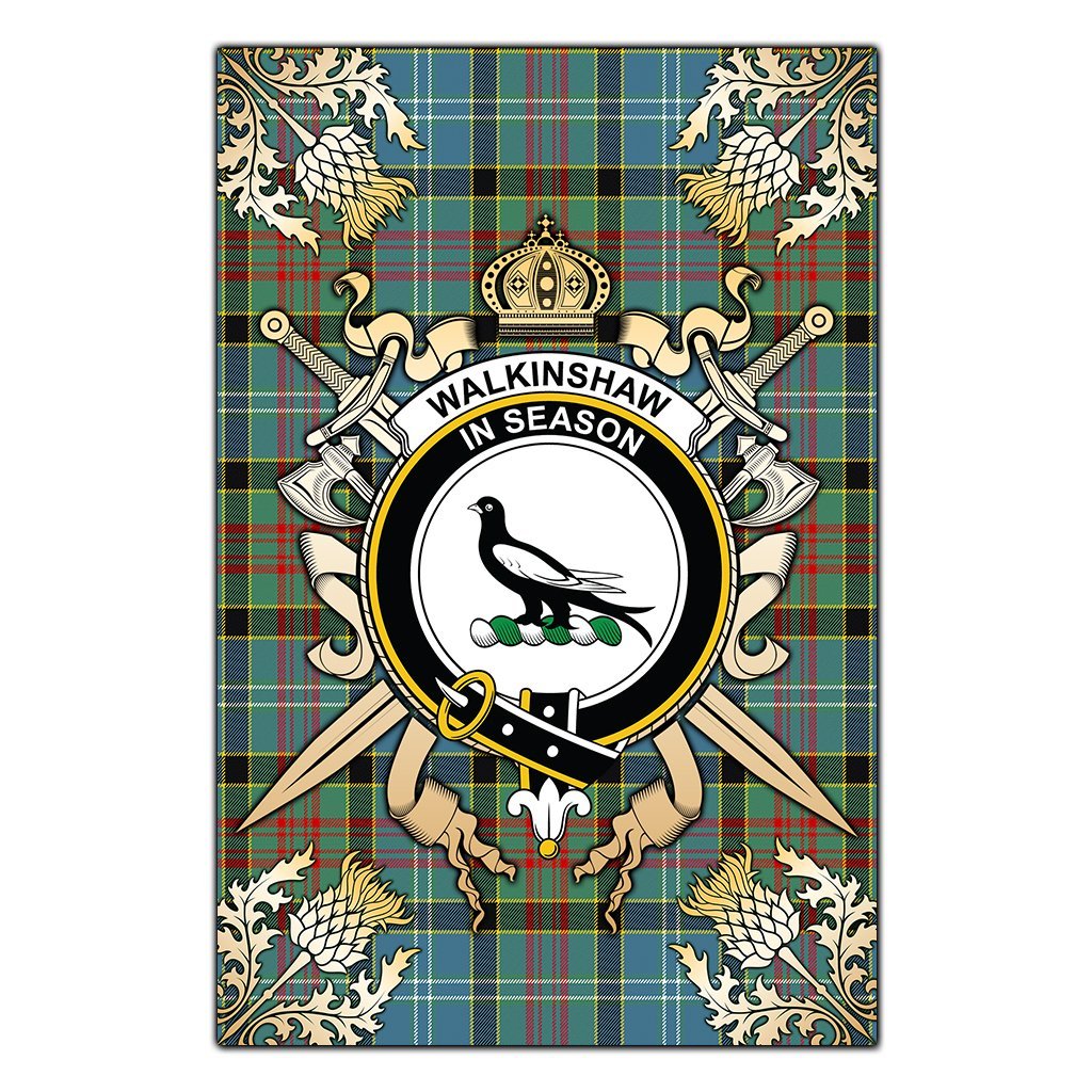 Clan Walkinshaw Tartan Crest Black Garden Flag  - Gold Thistle  FR30 Clan Shaw Tartan Today   