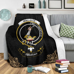 Clan Wallace Crest Tartan Premium Blanket Black UU97 Clan Wallace Tartan Today   