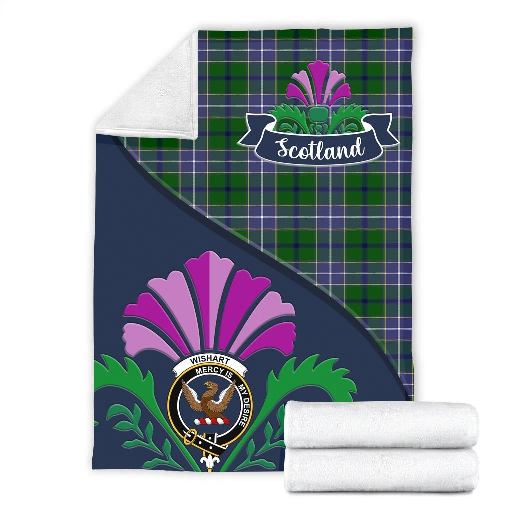 Clan Wishart Tartan Crest Premium Blanket Thistle Style HV61 Clan Wishart Tartan Today   