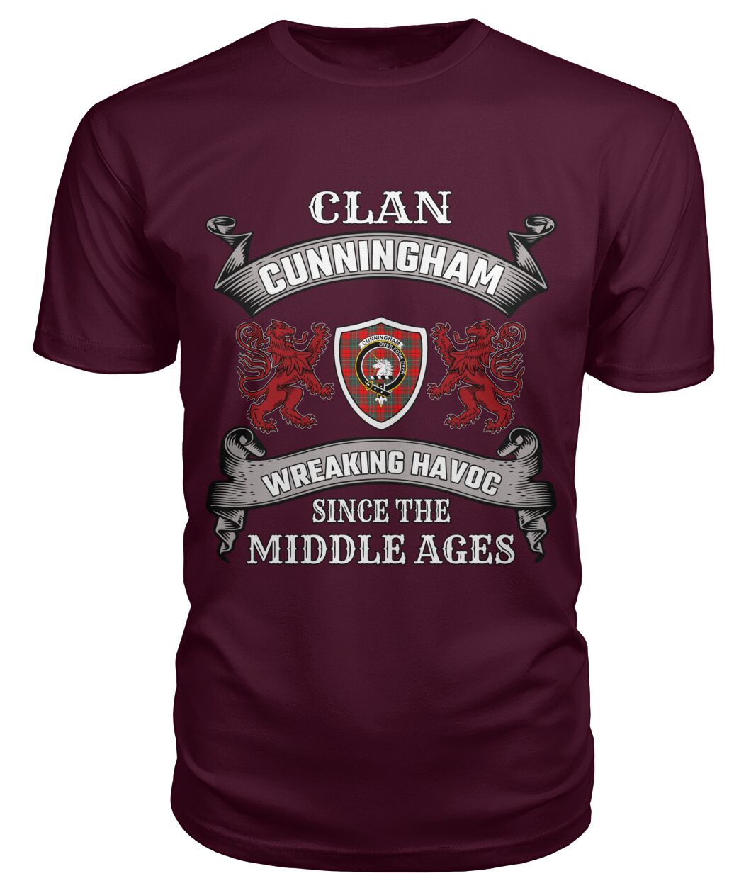 Clan Cunningham Family Tartan 2D T-shirt UU48 Cunningham Tartan Clan Tartan T-Shirt Maroon S Cunningham Tartan Clan