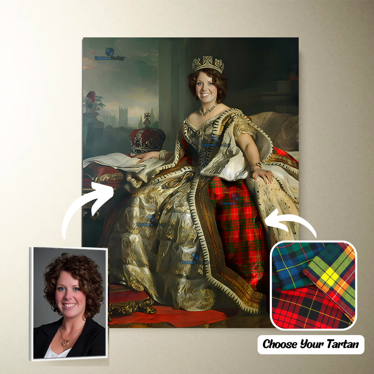 The Queen Personalized Portrait from Your Photo, Custom Tartan. Custom Canvas Wall Art as Gift for Women  Tartan Today   