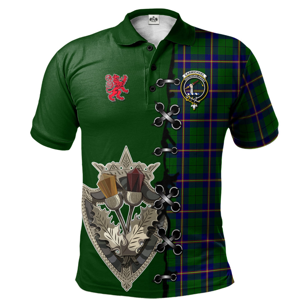 Clan Carmichael Modern Tartan Polo Shirt - Lion Rampant And Celtic Thistle Style AH71 Carmichael Modern Tartan Tartan Polo   