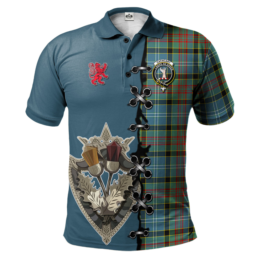 Clan Cathcart Tartan Polo Shirt - Lion Rampant And Celtic Thistle Style XN39 Cathcart Tartan Tartan Polo   