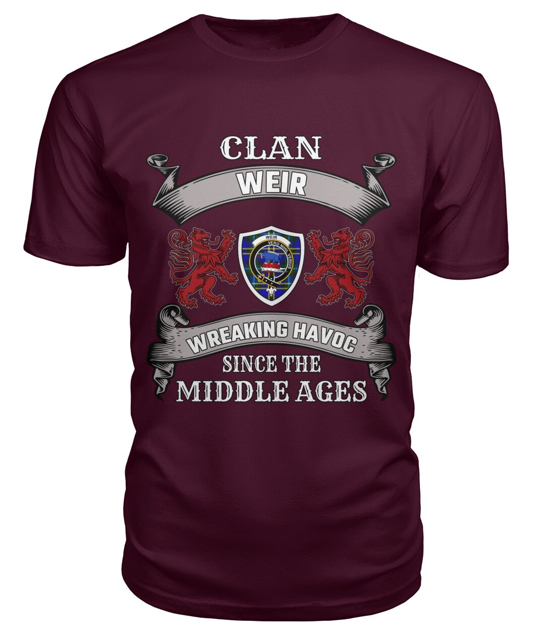 Clan Weir Family Tartan 2D T-shirt ZD28 Weir Tartan Clan Tartan T-Shirt Maroon S Weir Tartan Clan