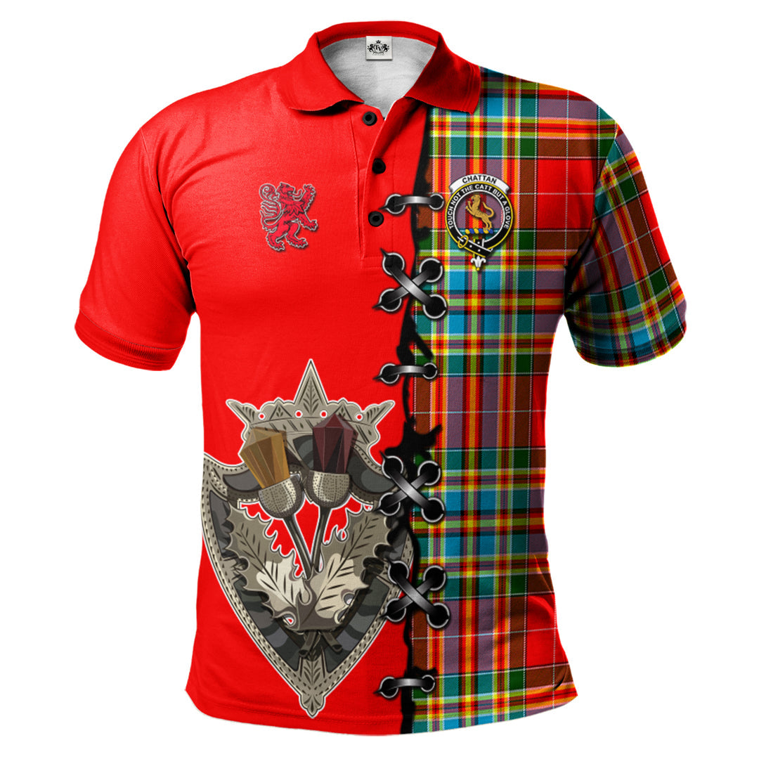 Clan Chattan Clan Tartan Polo Shirt - Lion Rampant And Celtic Thistle Style YB31 Chattan Tartan Tartan Tartan Polo   