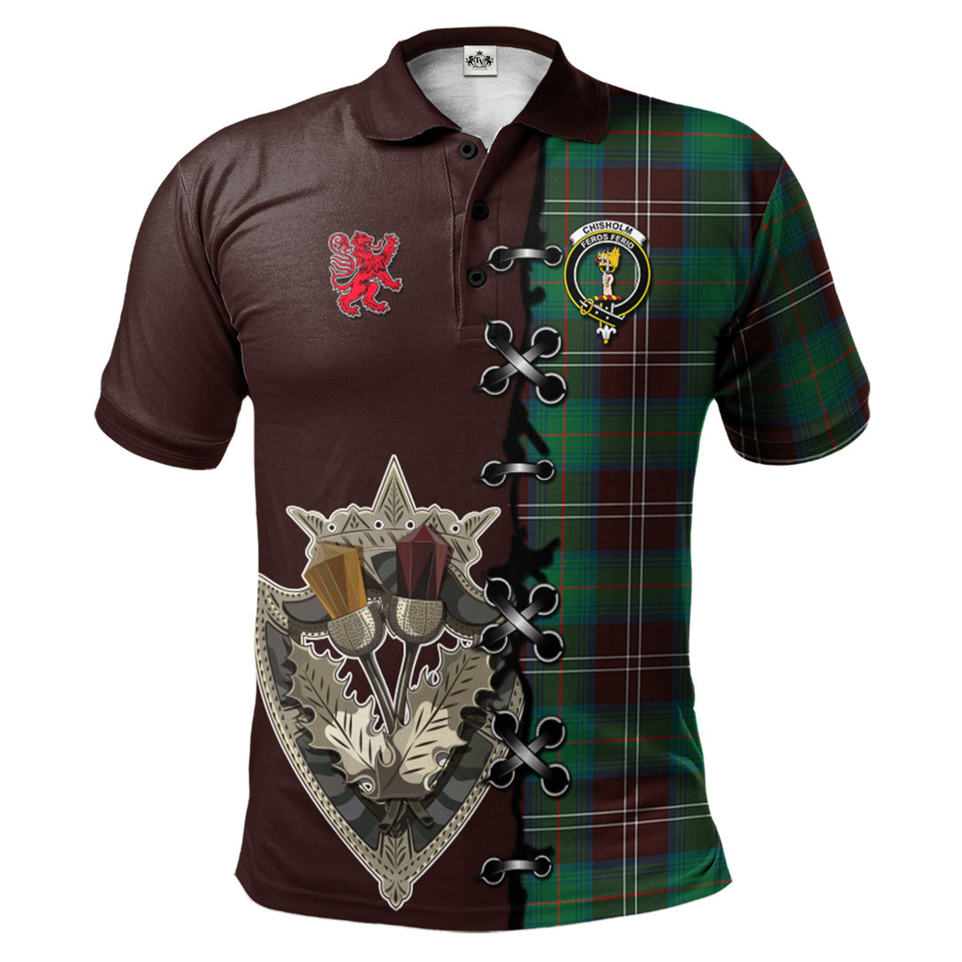 Clan Chisholm Hunting Ancient Tartan Polo Shirt - Lion Rampant And Celtic Thistle Style LU38 Chisholm Hunting Ancient Tartan Tartan Polo   