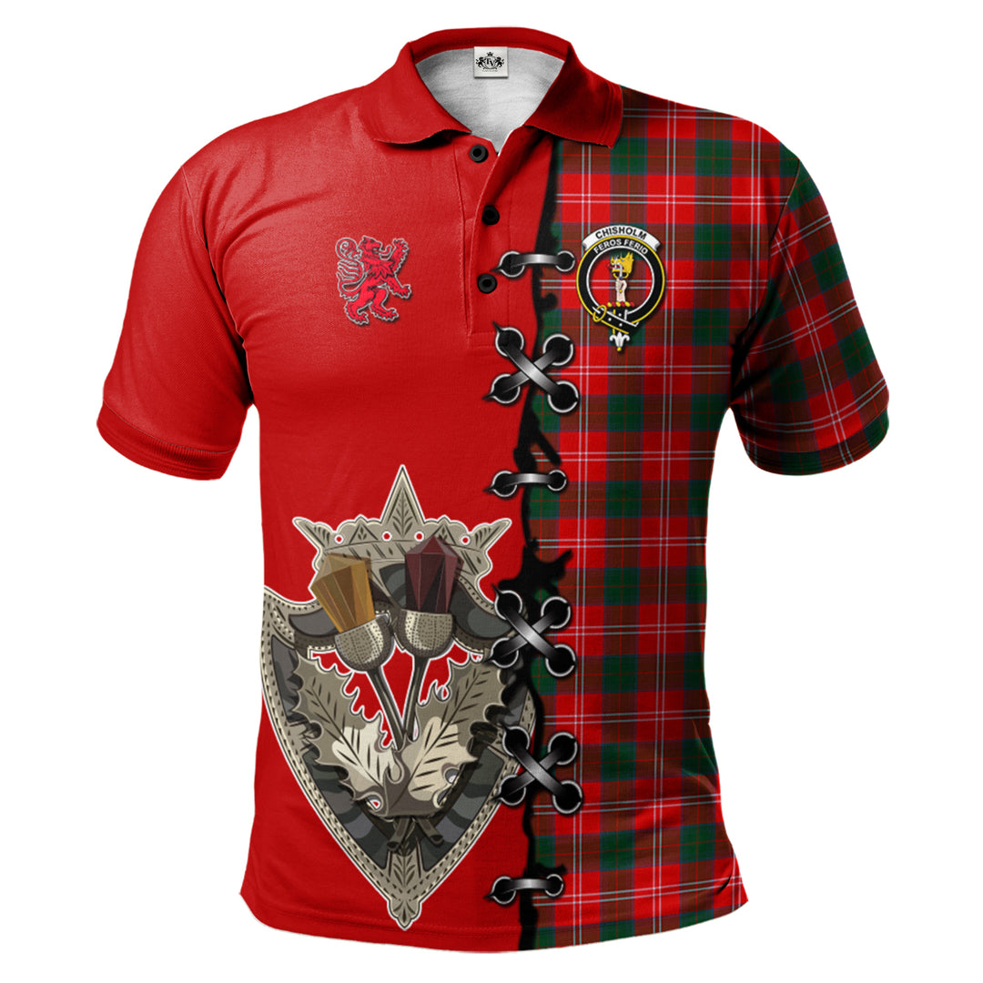 Clan Chisholm Modern Tartan Polo Shirt - Lion Rampant And Celtic Thistle Style XI21 Chisholm Modern Tartan Tartan Polo   