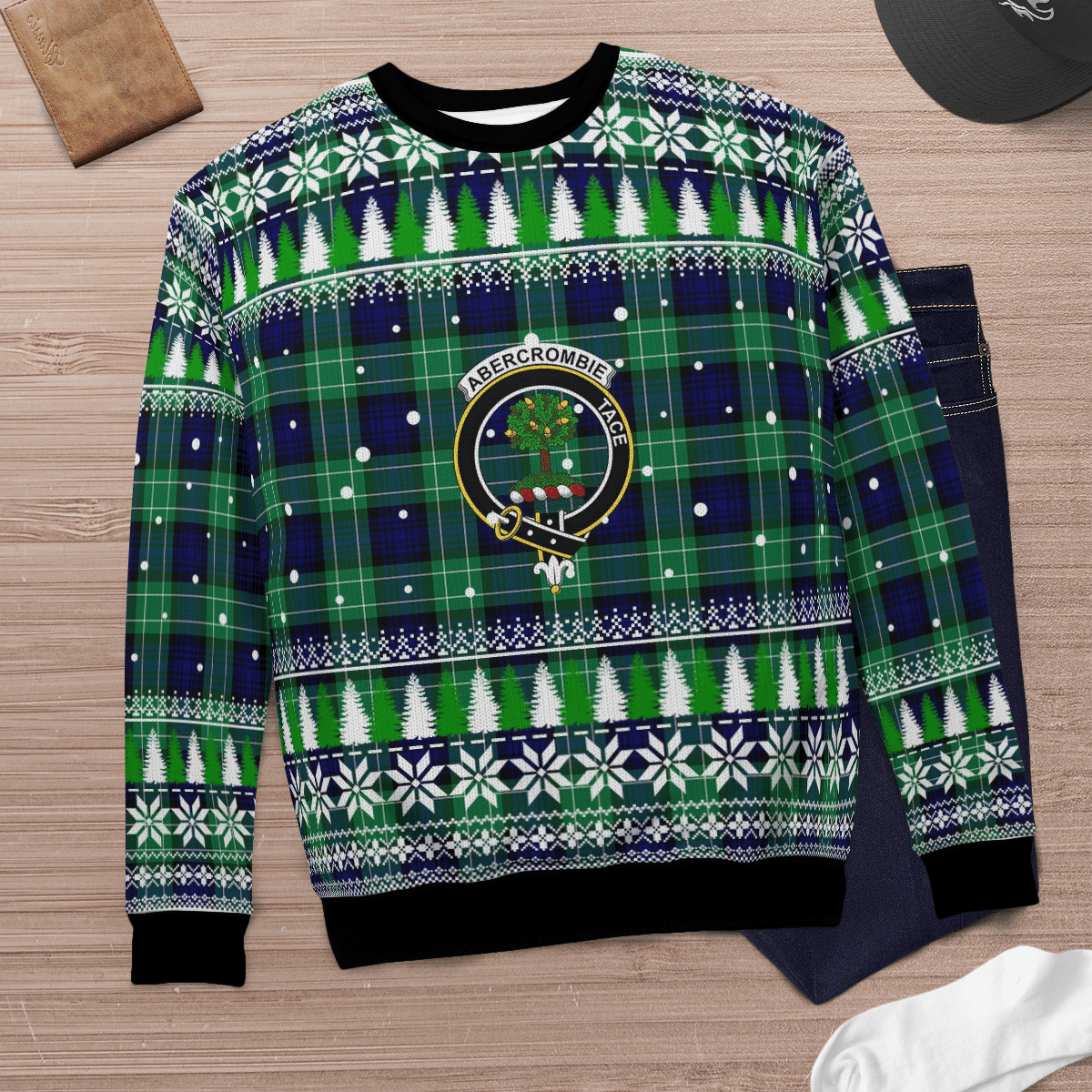 Clan Abercrombie Modern Crest Tartan Christmas Ugly Sweater FC42 Abercrombie Modern Crest Tartan Tartan Ugly Sweater   