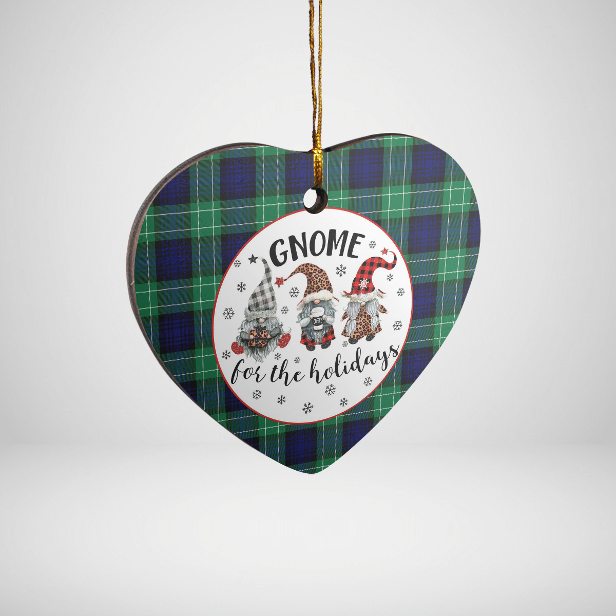 Clan Abercrombie Modern Tartan Gnome Heart Ceramic Ornament PX79 Abercrombie Modern Tartan Gnome Tartan Christmas   