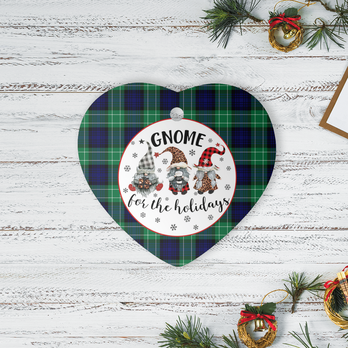 Clan Abercrombie Modern Tartan Gnome Heart Ceramic Ornament PX79 Abercrombie Modern Tartan Gnome Tartan Christmas   