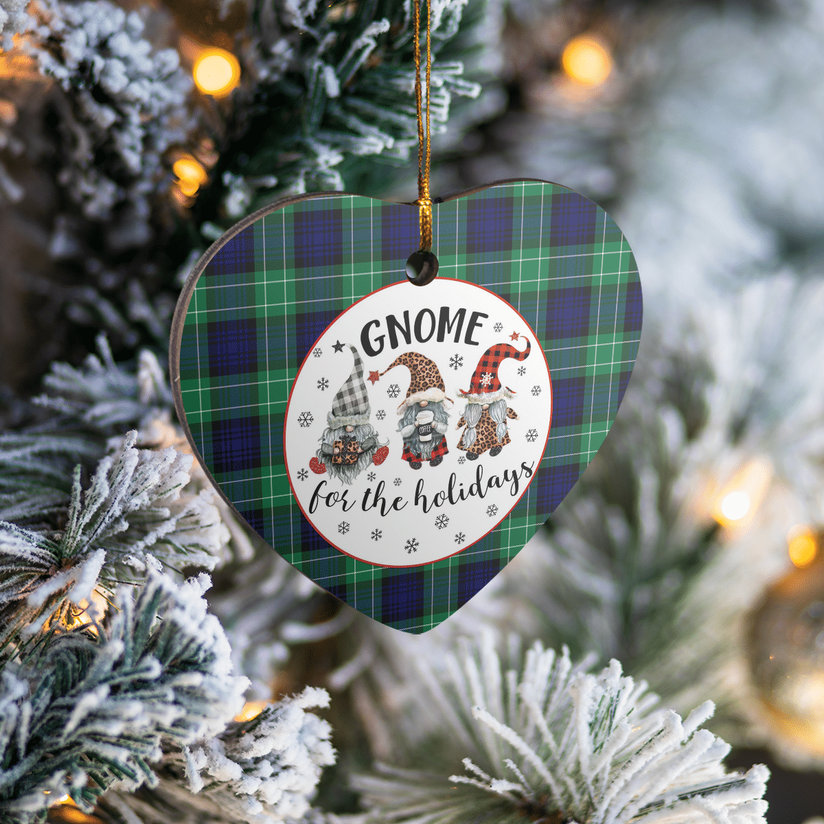 Clan Abercrombie Modern Tartan Gnome Heart Ceramic Ornament PX79 Abercrombie Modern Tartan Gnome Tartan Christmas   