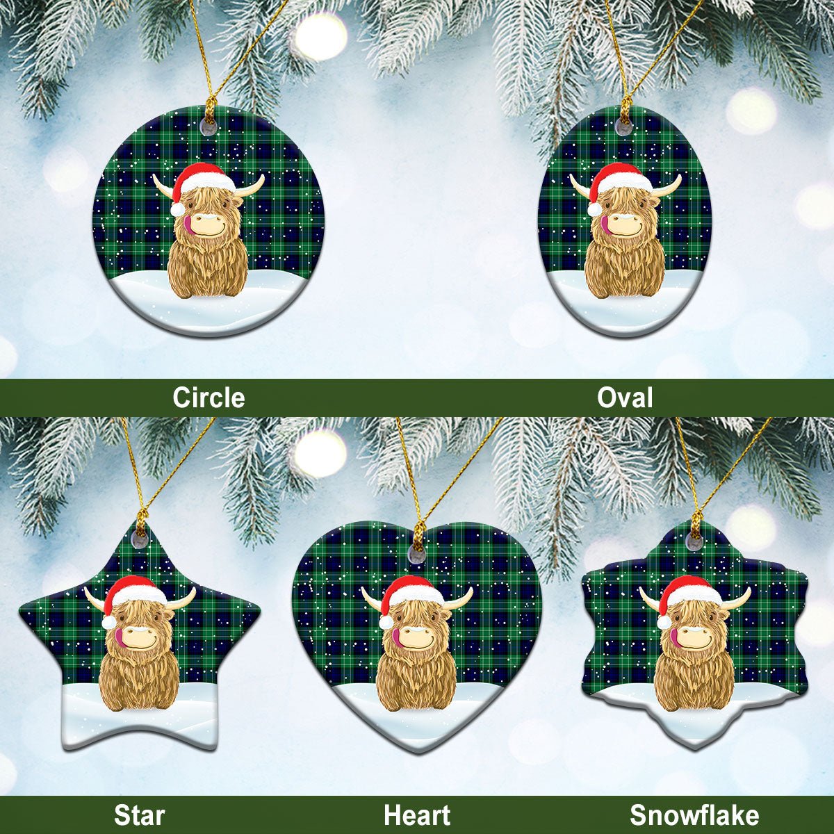 Clan Abercrombie Tartan Christmas Ceramic Ornament Highland Cows Style CC54 Abercrombie Tartan Tartan Ornament   