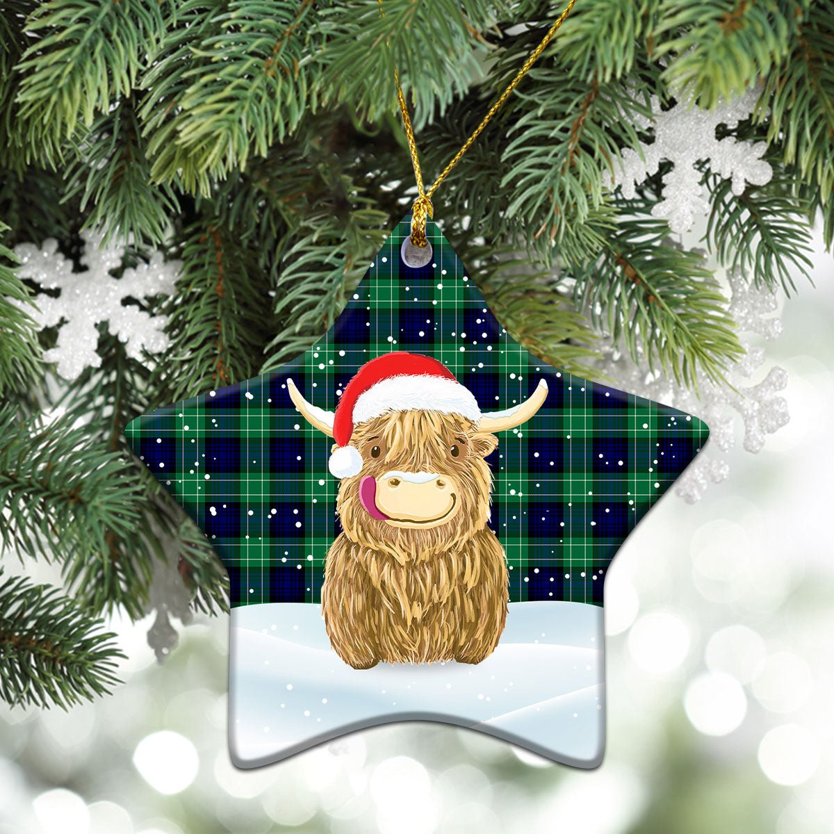 Clan Abercrombie Tartan Christmas Ceramic Ornament Highland Cows Style CC54 Abercrombie Tartan Tartan Ornament   