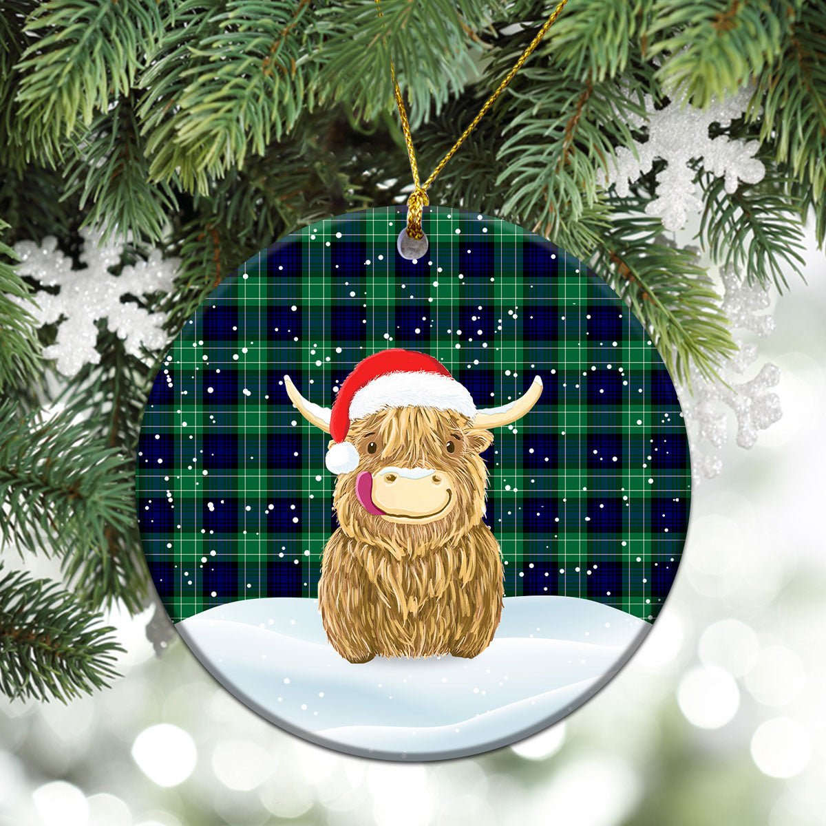 Clan Abercrombie Tartan Christmas Ceramic Ornament Highland Cows Style CC54 Abercrombie Tartan Tartan Ornament   