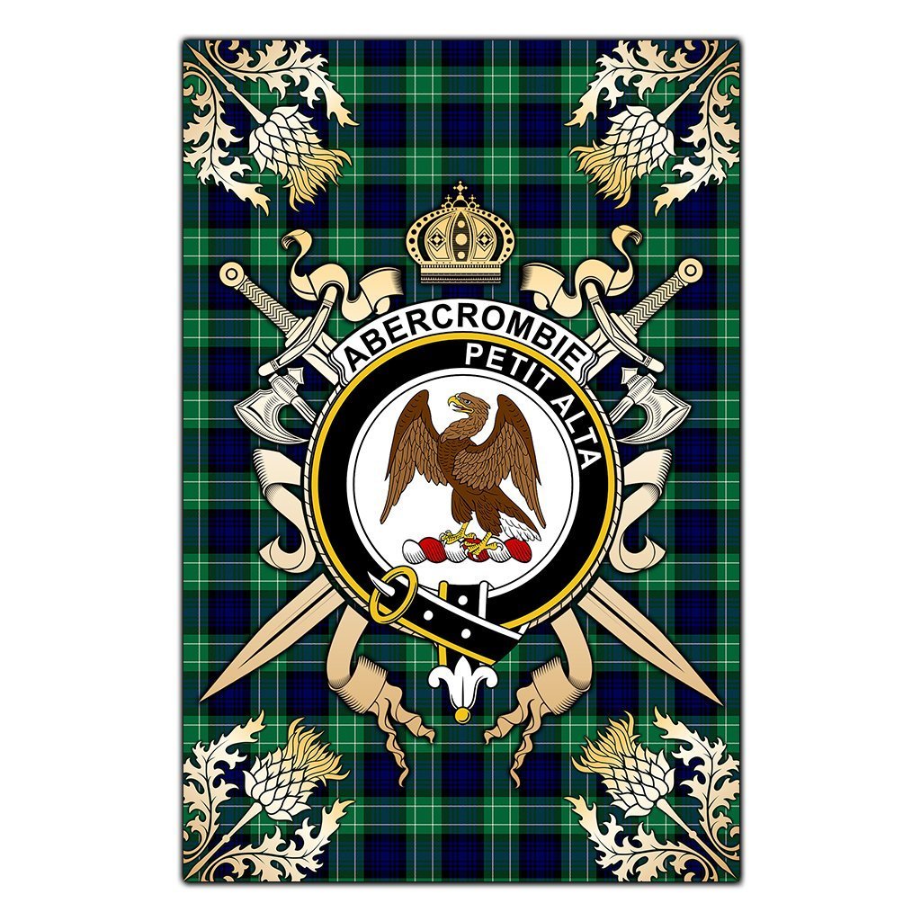 Clan Abercrombie Tartan Crest Black Garden Flag  - Gold Thistle  KO11 Clan Abercrombie Tartan Today   