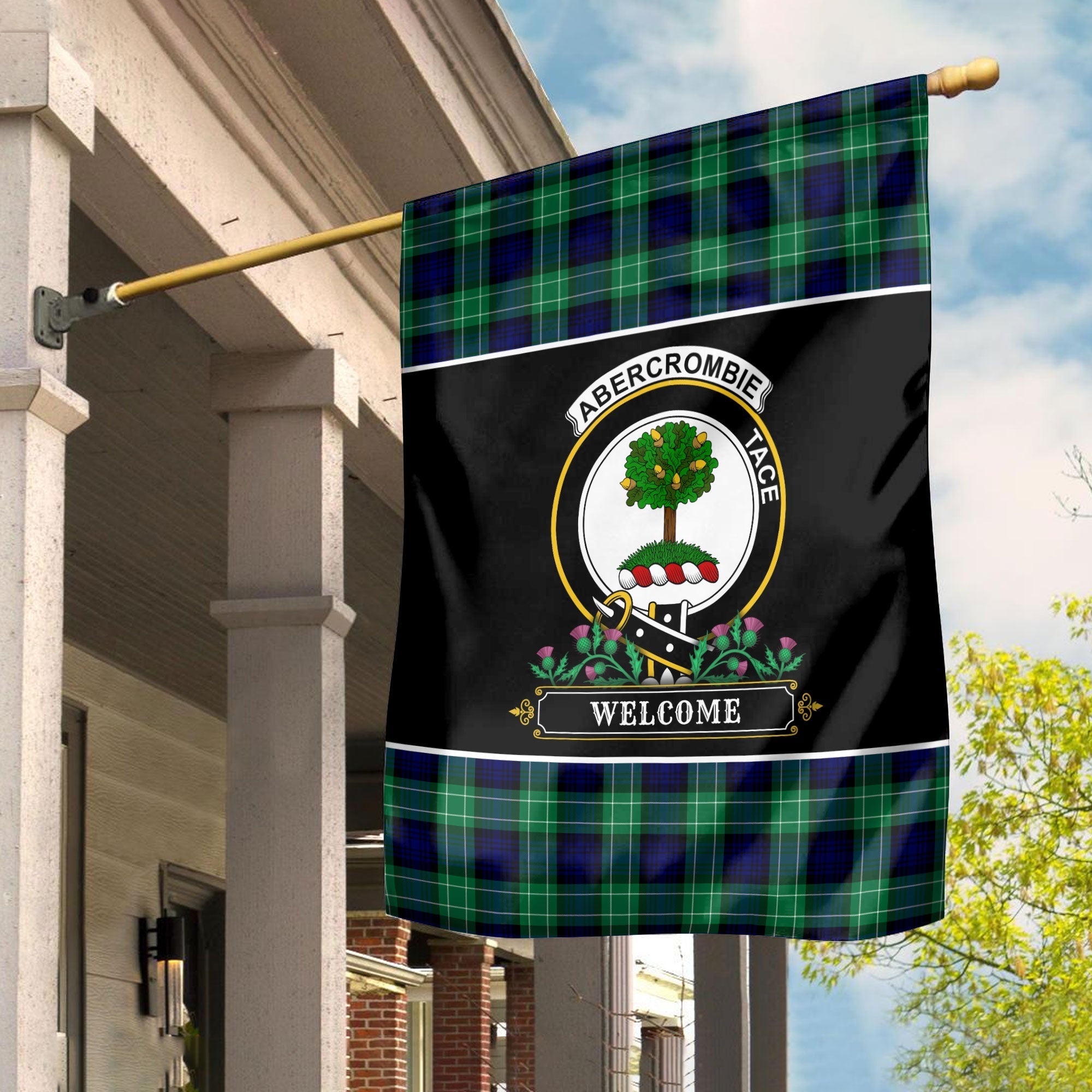 Clan Abercrombie Tartan Crest Garden Flag  - Welcome  WA18 Clan Abercrombie Tartan Today   