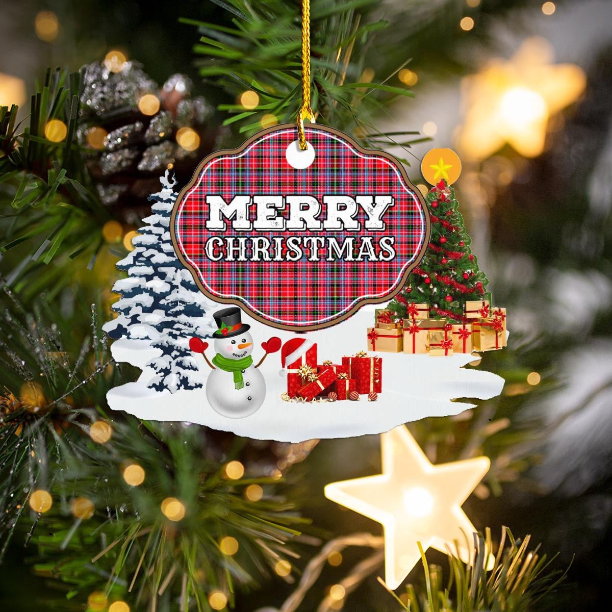 Clan Aberdeen District "Merry Christmas" Tartan Acrylic Ornament HY66 Aberdeen District Tartan Tartan Christmas   