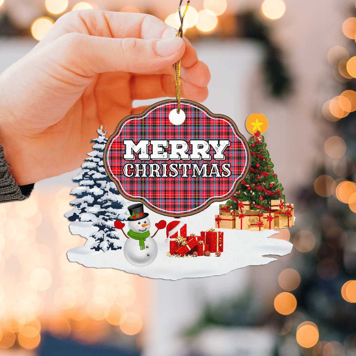 Clan Aberdeen District "Merry Christmas" Tartan Acrylic Ornament HY66 Aberdeen District Tartan Tartan Christmas   