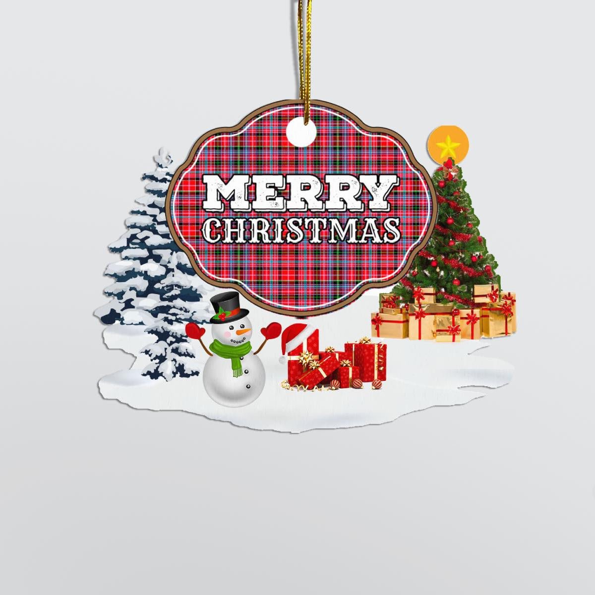 Clan Aberdeen District "Merry Christmas" Tartan Acrylic Ornament HY66 Aberdeen District Tartan Tartan Christmas   