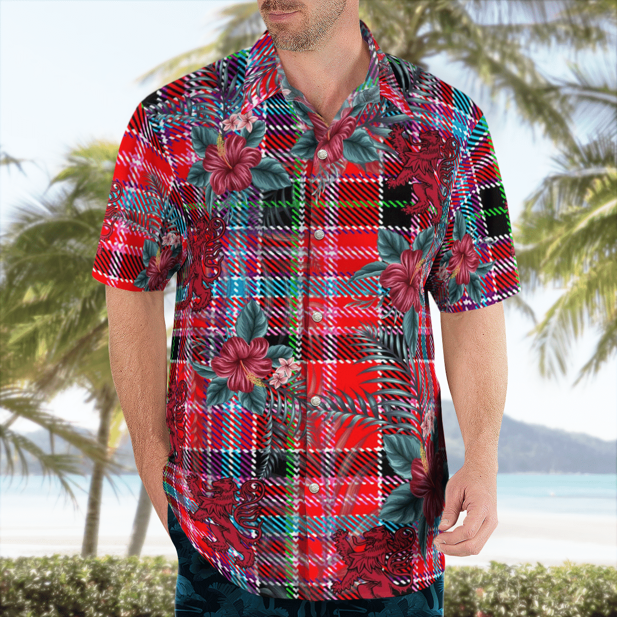 Clan Aberdeen District Tartan Scottish Lion Hawaiian Shirt XT97 Aberdeen District Tartan Tartan Hawaii Shirt   