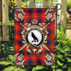 Clan Abernathy Tartan Crest Black Garden Flag  - Gold Thistle  MX97 Clan Abernethy Tartan Today   