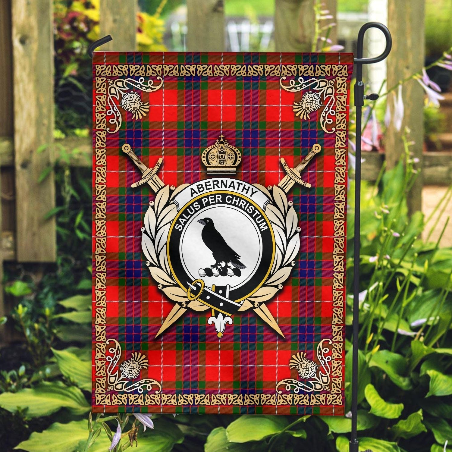Clan Abernathy Tartan Crest Garden Flag  - Celtic Thistle  FE64 Clan Abernethy Tartan Today   