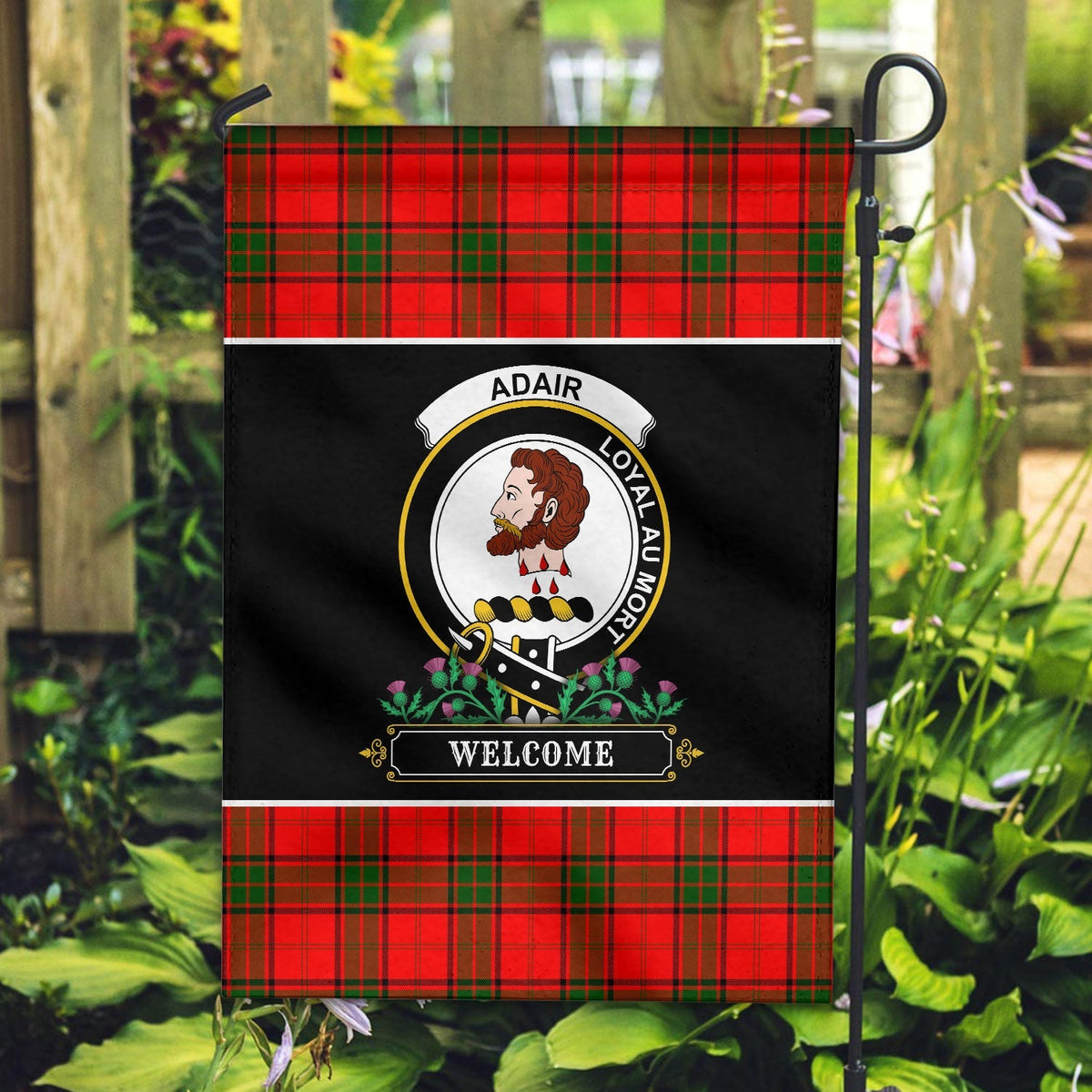 Clan Adair Modern Tartan Crest Garden Flag  - Welcome  JC94 Clan Adair Tartan Today   