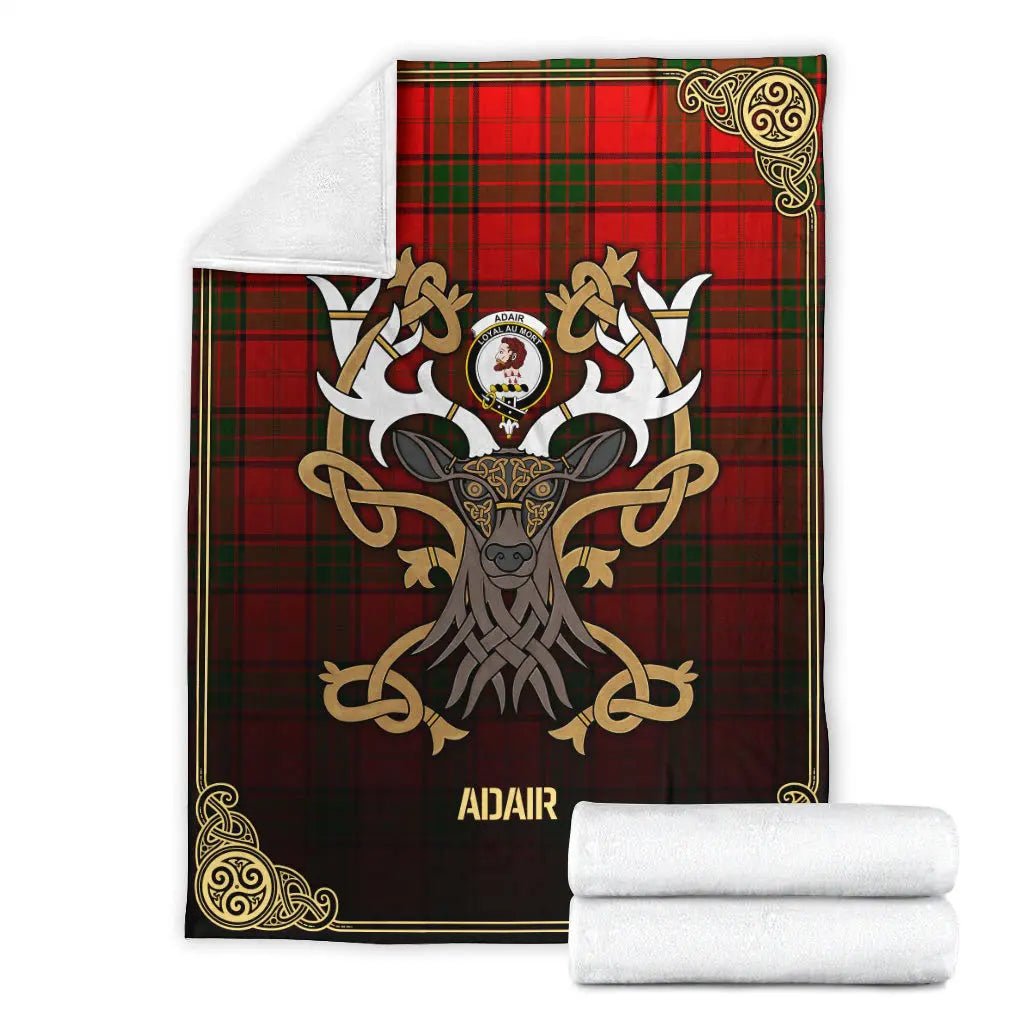 Clan Adair Modern Tartan Crest Premium Blanket Celtic Stag Style CI75 Clan Adair Tartan Today   