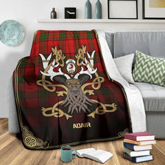 Clan Adair Modern Tartan Crest Premium Blanket Celtic Stag Style CI75 Clan Adair Tartan Today   