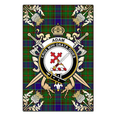 Clan Adam Tartan Crest Black Garden Flag  - Gold Thistle  PB39 Clan Adam Tartan Today   