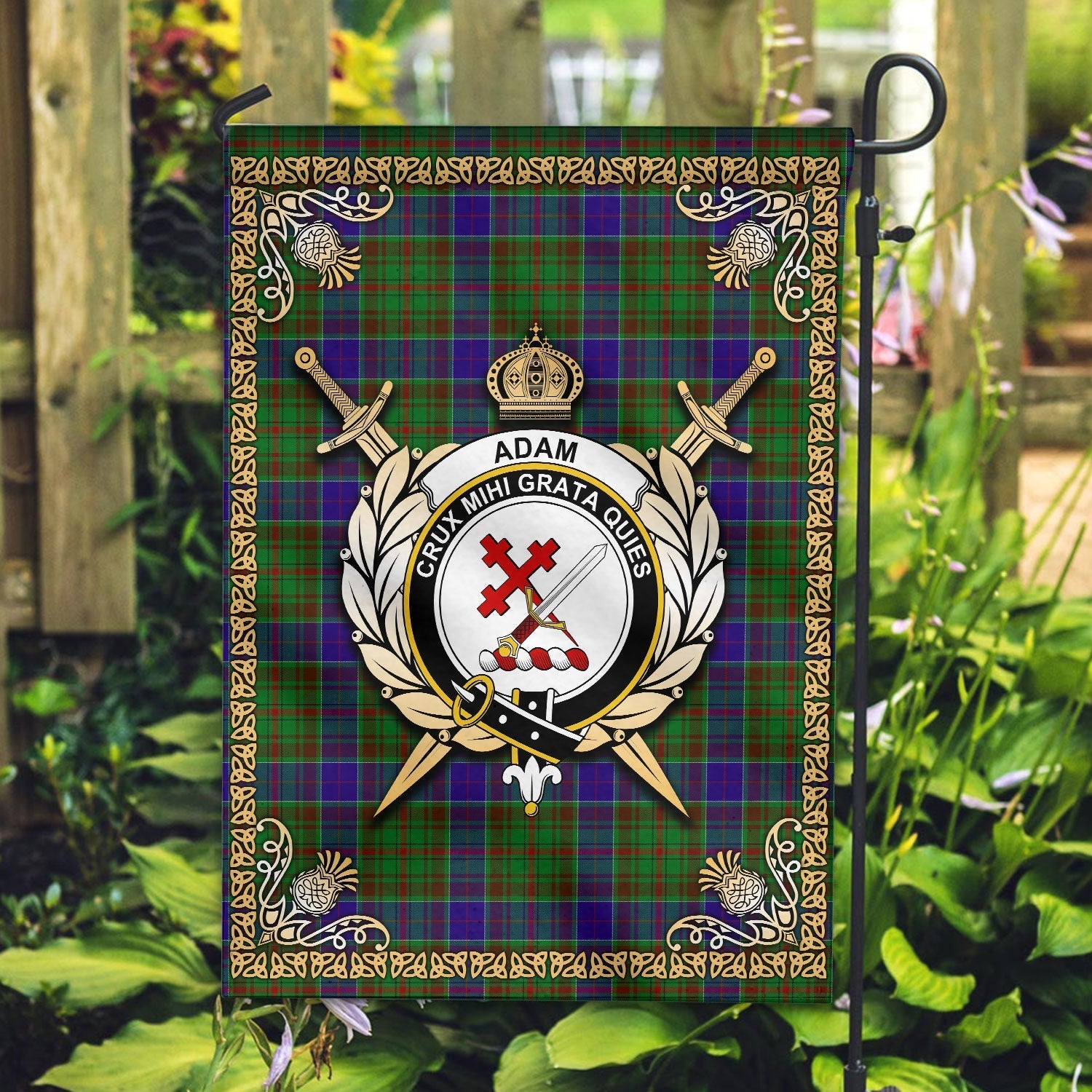 Clan Adam Tartan Crest Garden Flag  - Celtic Thistle  IS29 Clan Adam Tartan Today   