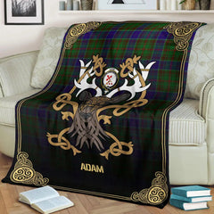 Clan Adam Tartan Crest Premium Blanket Celtic Stag Style KO87 Clan Adam Tartan Today   