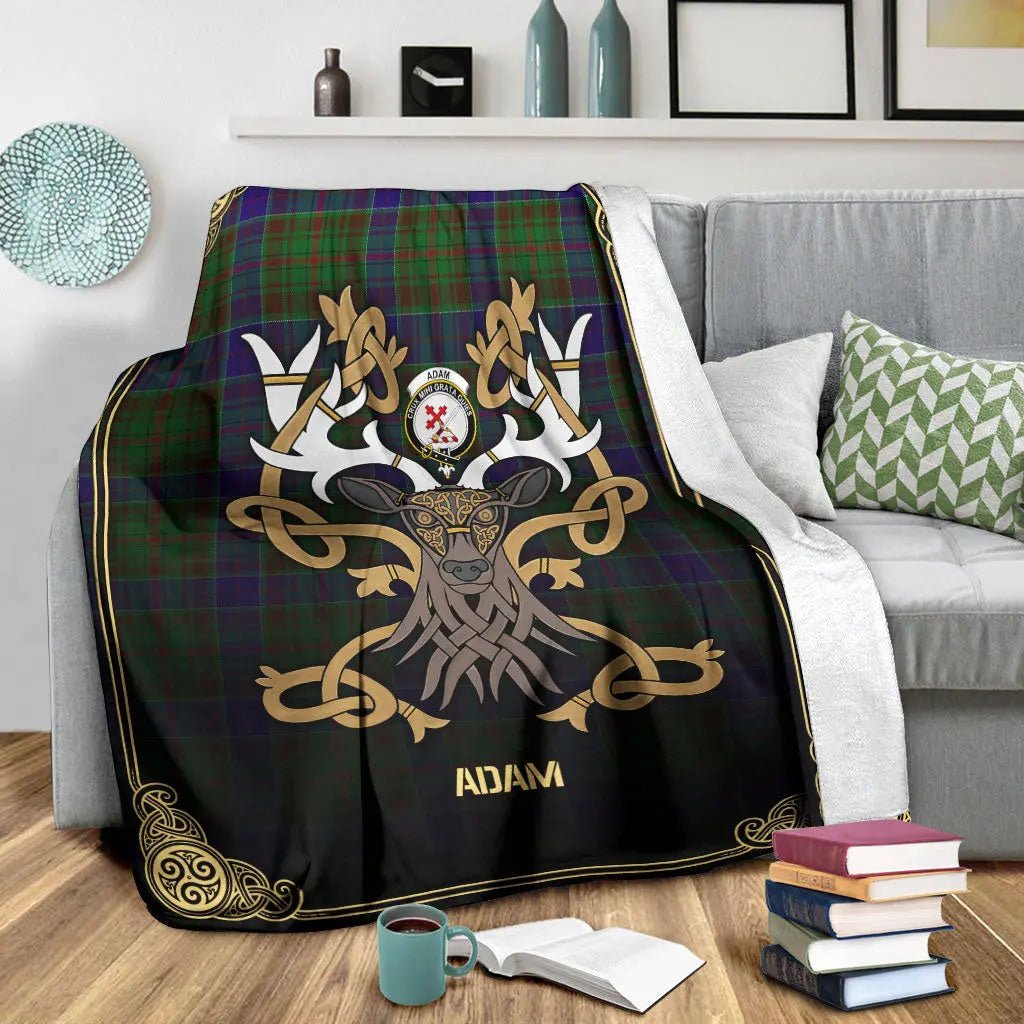 Clan Adam Tartan Crest Premium Blanket Celtic Stag Style KO87 Clan Adam Tartan Today   