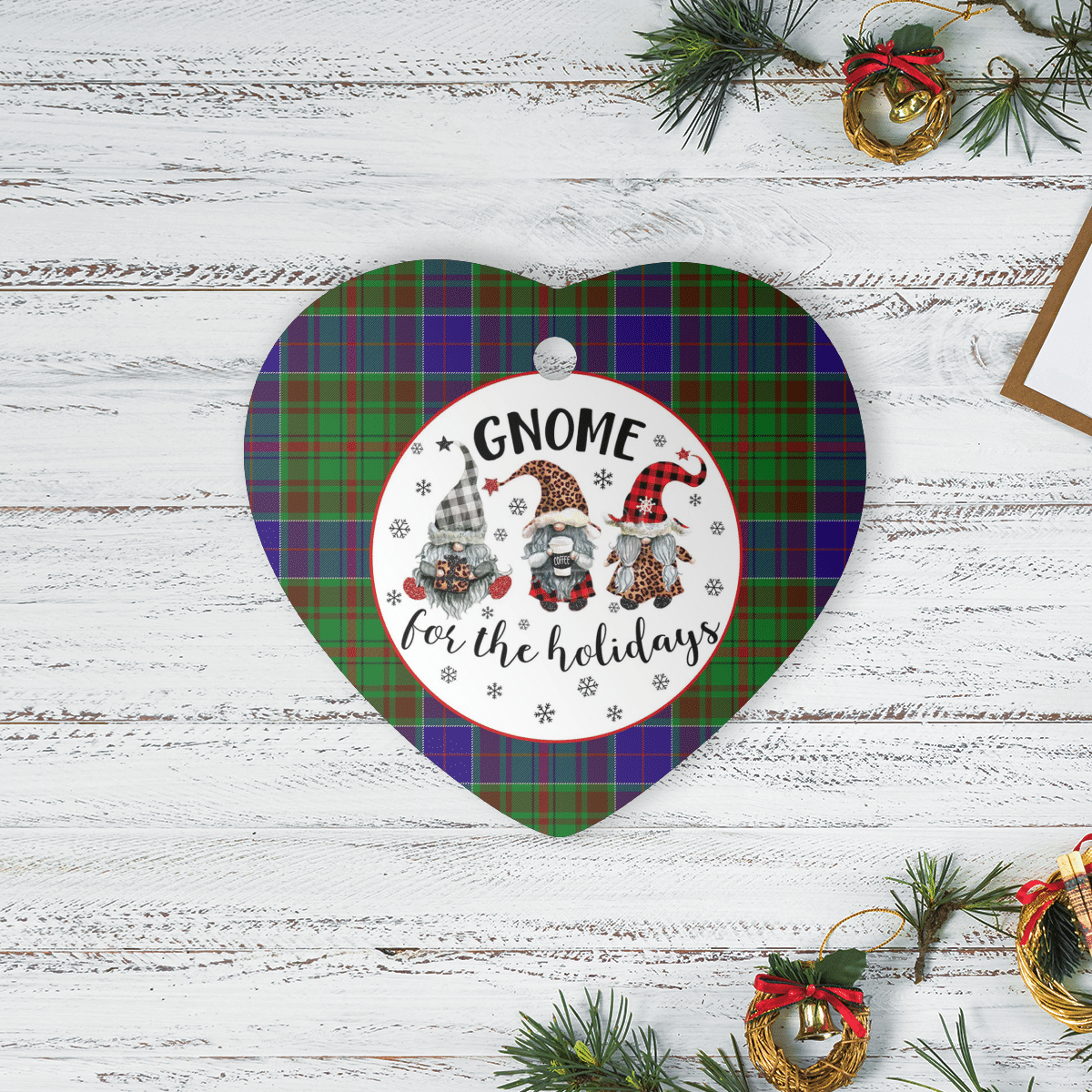 Clan Adam Tartan Gnome Heart Ceramic Ornament WL92 Adam Tartan Gnome Tartan Christmas   