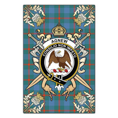 Clan Agnew Ancient Tartan Crest Black Garden Flag  - Gold Thistle  PB77 Clan Agnew Tartan Today   