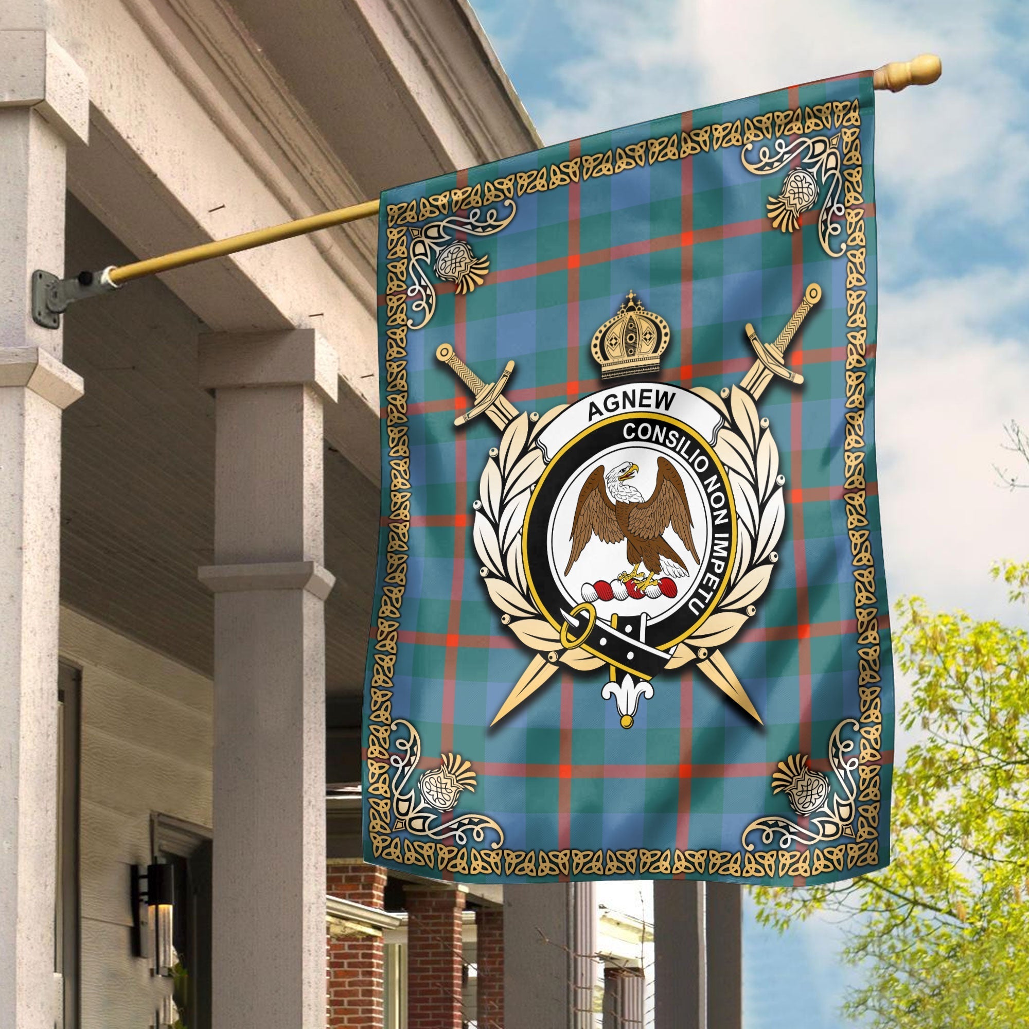 Clan Agnew Ancient Tartan Crest Garden Flag  - Celtic Thistle  HL37 Clan Agnew Tartan Today   