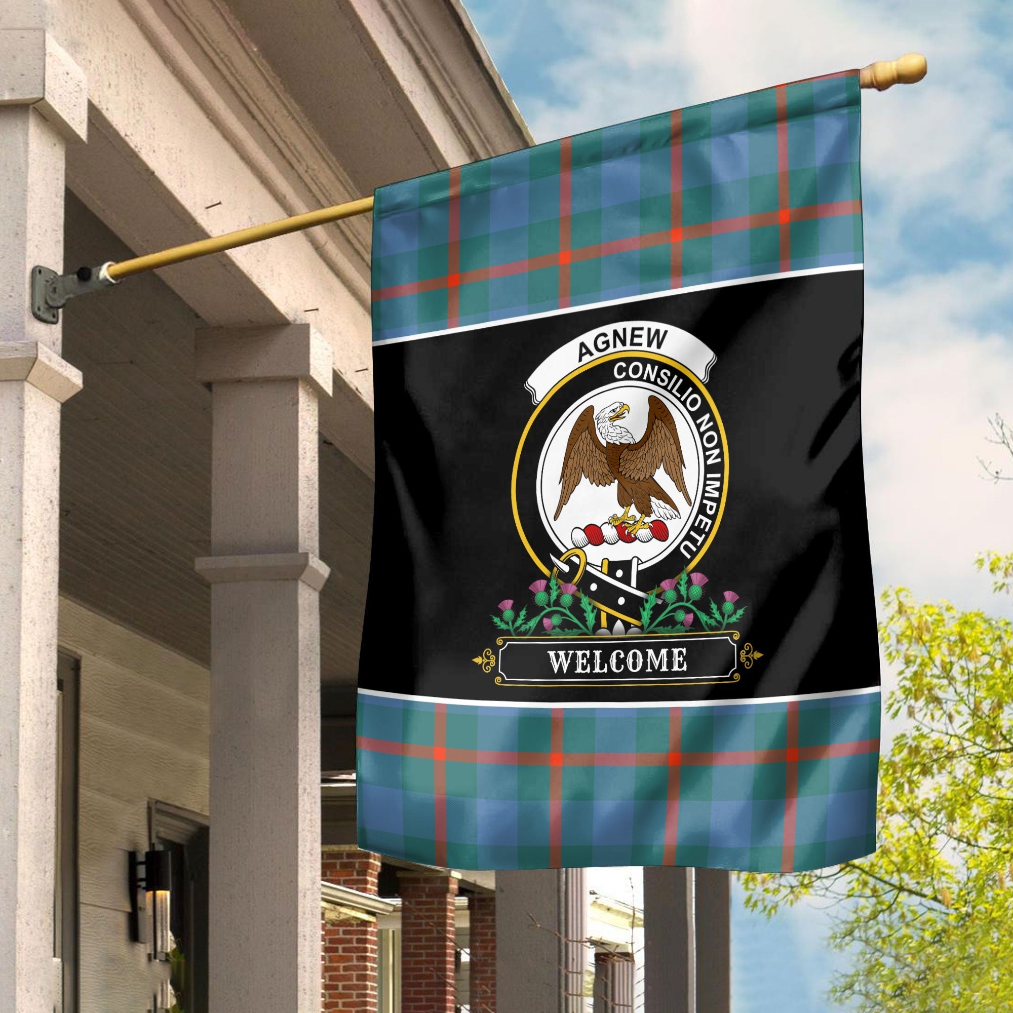 Clan Agnew Ancient Tartan Crest Garden Flag  - Welcome  GV81 Clan Agnew Tartan Today   