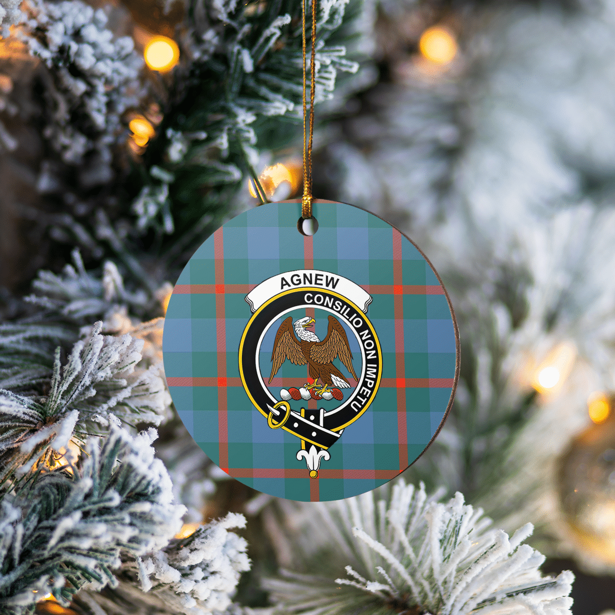 Clan Agnew Ancient Tartan Crest Round Ceramic Ornament IG74 Agnew Ancient Tartan Tartan Christmas   