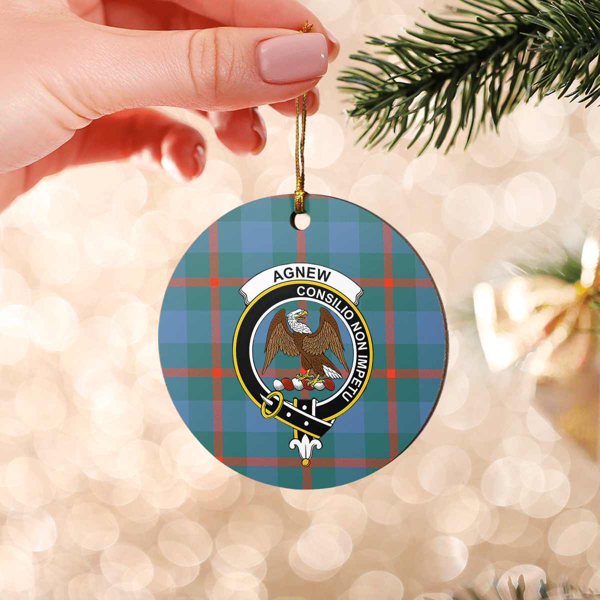 Clan Agnew Ancient Tartan Crest Round Ceramic Ornament IG74 Agnew Ancient Tartan Tartan Christmas   