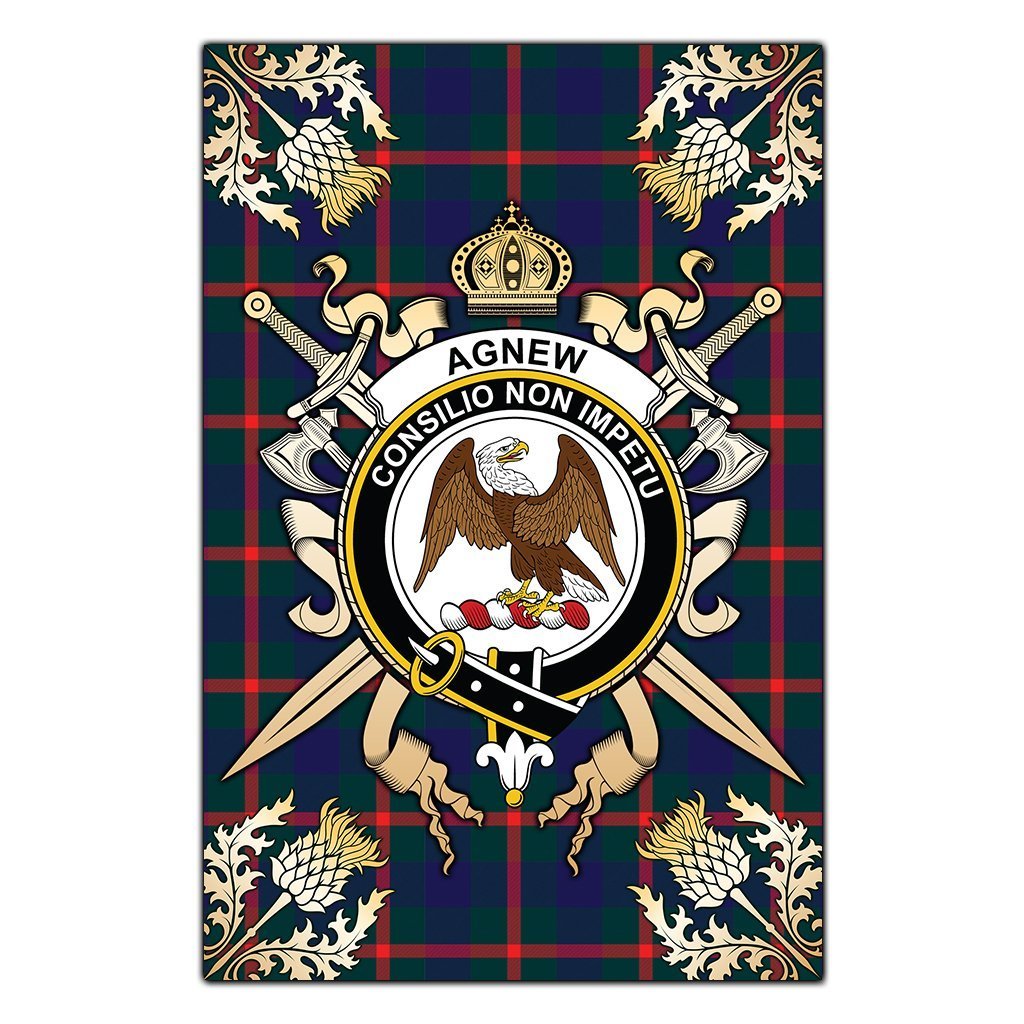 Clan Agnew Modern Tartan Crest Black Garden Flag  - Gold Thistle  KC95 Clan Agnew Tartan Today   