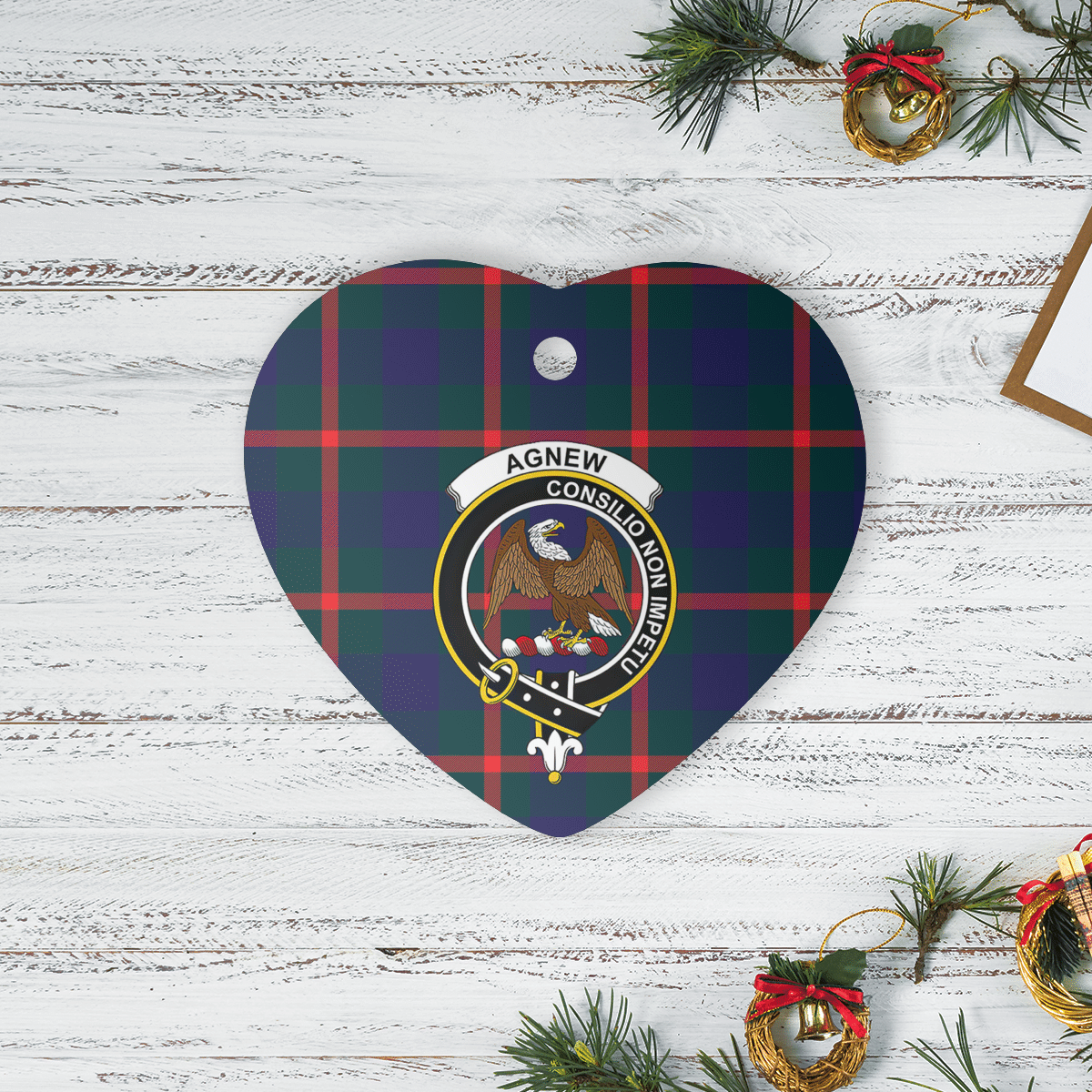 Clan Agnew Modern Tartan Crest Heart Ceramic Ornament RO37 Agnew Modern Tartan Tartan Christmas   